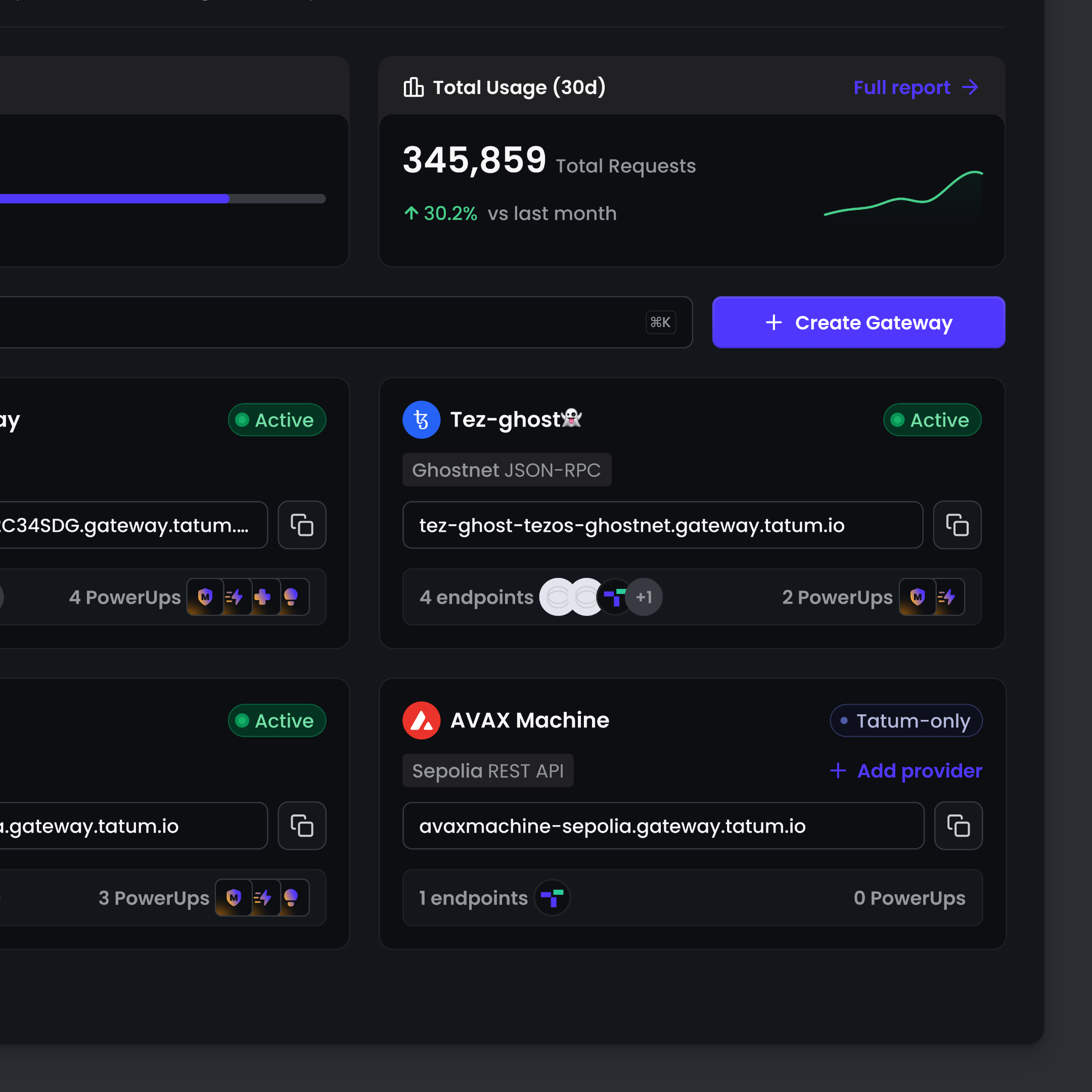 RPC Gateway dashboard overview